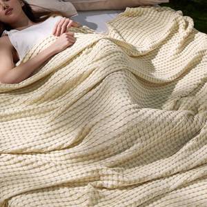 lot 11834 image: Bedsure Cooling Cotton Waffle King Size Blanket - Lightweight Breathable Blanket of Rayon Derived from Bamboo for Hot Sleepers, Natural, 104x90 Inches