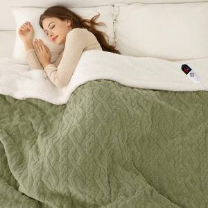 lot 11844 image: LUZARTA Heated Blanket Full Size 72X84 Green - Soft Thick Warm Sherpa Electric Blanket for Winter with 6 Fast Heating Levels & 10hrs LED Timer Auto Off for Women, Washable & ETL Certified for Bed