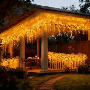 lot 11845 image: Permanent Outdoor Lights, 82ft 880 LEDs All Year Round Lights Outdoor Waterproof, 176 Drops with Remote, 8 Modes & Dimmable, Timer for Valentines Day, Wedding, Party, Patio, Backyard, Warm White