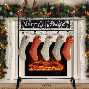 lot 11849 image: YEAHOME Christmas Stocking Holder Stand, Merry Bright Metal Stocking Stand with Openwork Snowflake Pattern, Freestanding Stocking Hanger with 5 Non-Slip Hooks for Home Living Room Fireplace, Bronze