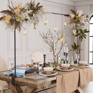 lot 11855 image: XLHOMO Over The Table Rod Stand with Clamps, Adjustable 32-79 Tall 32-131 Length, Black Table Arch Stand Metal Balloon Frame Hanging Rod for Weddings Birthdays Party Garden Arbors Decoration