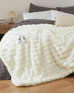 lot 11858 image: GarveeHome Heated Blanket Queen, Dual Control Faux Fur Electric Blanket with 4 Heat Settings, Soft Bubble Blanket with 8 Hour Auto-Off & Overheat Protection, for Gifts Home Couch or Bed, White
