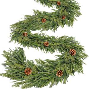 lot 11868 image: Extra Thick&Lush-9 Ft by 10 Inch Real Touch Norfolk Pine Garland,Christmas Garland Artificial Realistic Soft Thickness Greenery Pine Cypress Pinecones Garlands for Mantle Fireplace Home Indoor Outdoor