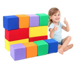 lot 11869 image: UHAPPYEE Toddler Foam Buliding Blocks - 12 Piece in 2 Shapes Fabric Covered Stacking Block Sets -Soft Play Set for Kids Idea for Building and Throwing Fun-Red