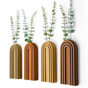lot 11870 image: Ziliny 4 Pack Boho Wood Hanging Planters - Indoor Wall Decor Plant Holders for Modern Farmhouse Living Room Bedroom Rainbow Decor (Mixed Colors)