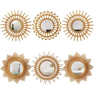 lot 11872 image: Namalu 6 Pcs Sunburst Mirror for Wall Decor, Small Circle Sun Decorative Mirror Hanging for Art Entryway Home Decor Bathroom Bedroom Living Room(Classic,Gold)