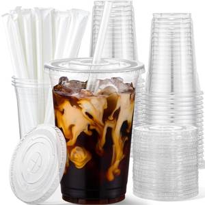 lot 11884 image: AOZITA 25 Pack - 16 oz Plastic Cups with Lids and Straws, Clear Iced Coffee Cups with Lids, Disposable Cups with Lids for Cold Drinks, Iced Tea, Milkshakes, Smoothies - Durable & BPA Free