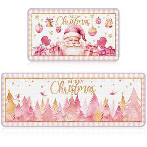 lot 11887 image: Ceenna 2 Pcs Winter Kitchen Rugs and Mats Set Snowflakes Let It Snow Reindeer Holiday Sink Floor Mat Kitchen Bathroom Xmas Tree Floor Decor for Home, 17 x 30, 17 x 47 Inch