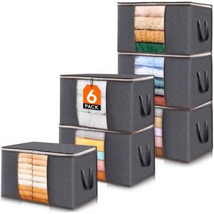 lot 11890 image: Lifewit 6 Pack Clothes Storage Bins with Lids, Foldable Blanket Storage Bags with Zippers, Clear Window and Reinforced Handles, Closet and Organization for Clothing, Sweater, Comforter, Bedding, Gray