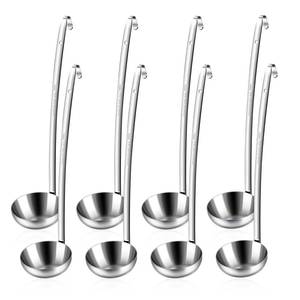 lot 11893 image: BARAFAT 8pcs Stainless Steel Ladle 8 Oz Soup Ladle 14 long Spoon Heavy-Duty Metal Spoon Sets big spoons for cooking Serving Soups, Gravy, Portioning, Stirring