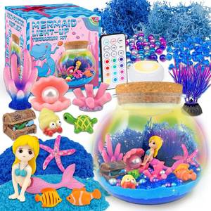 lot 11900 image: 7july Mermaid Terrarium Craft Kit for Kids - LED Night Light Up & Remote Mermaid Birthday Gifts Toys for Girls Age 5 6 7 8 9 10 11 12 Year Old