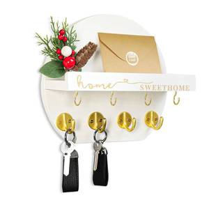 lot 12004 image: LEIRUOTM Key Holder for Wall, Key and Mail Holder Organizer - Key Holder Wall Mount with Bouquet Shelf and Key Hooks, Round Wooden Rustic Key Rack for Entryway and Home Decor (White)
