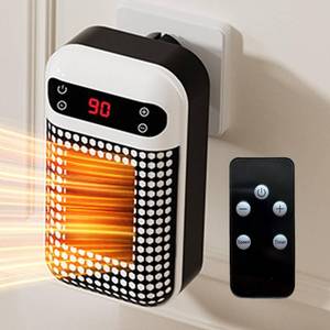 lot 12420 image: Mini Plug in Heater, Portable Wall Space Heater with Remote, Small Wall Outlet Heating with Adjustable Thermostat and 12H Timer, LED Display for Home Office Bathroom Indoor Use (White)