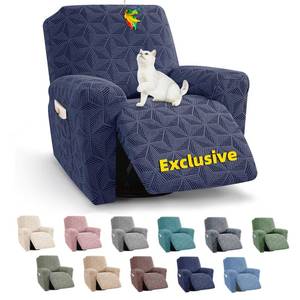 lot 12421 image: YEMYHOM Recliner Chair Cover, Stretch Recliner Slipcover for 1 Seater, Geometric Jacquard Reclining Couch Cover Furniture Protector for Pets & Kids, Navy