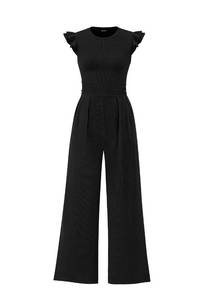 lot 12429 image: PRETTYGARDEN Summer Jumpsuits for Women Dressy 2025 Fashion Ruffle Cap Sleeve Romper Crew Neck Rib Knit One Piece Outfits (Black,Medium)