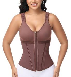 lot 12441 image: SHAPSHE Waist Trainer Corset for Women Tummy Control Sport Workout Body Shaper Vest for Women Postpartum Gym Zipper Mocha 3XL