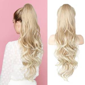 lot 12442 image: Flufymooz 26 Ponytail Extension, Long Wavy Curly Claw Clip in Ponytail Hair Extensions, Natural Synthetic Hairpiece for Women Daily Wear(Blonde to Light Blonde)