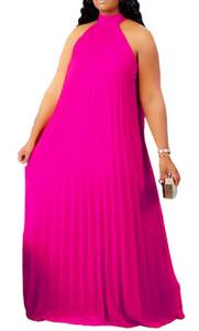 lot 12443 image: Choichic Plus Size Maxi Dresses for Women Sleeveless Halter Neck Chiffon Pleated Loose Flowy Long Summer Beach Dresses Rose 4X-Large