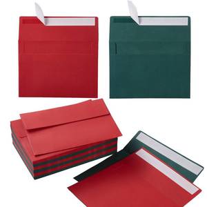 lot 12449 image: Wishop 100 Pack Christmas A7 Envelopes Self-Adhesive 5x7 Envelopes for Invitations, 5x7 Greeting Cards (Christmas GreenRed, 5.24 x 7.21 Inches)