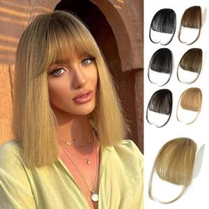 lot 12452 image: NAYOO Bangs Hair Clip -Ash Blonde Fake Bangs 100% Real Human Hair Extensions Wispy Bangs for Women Fringe with Temples Hairpieces Curved Bangs for Daily Wear