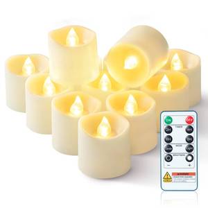 lot 12454 image: Homemory 400 Hour Timer Remote Control Flameless Votive Candles, Battery Operated LED Tea Lights in Warm White for Outdoor, Table, Halloween, Christmas-Ivory Base
