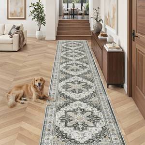 lot 13395 image: Madane Hallway Runner Rug 26x16 Kitchen Runner - Non Slip Vintage Runners for Hallways Washable Kitchen Rugs Soft Low Pile 2.5x16 ft Rug Runner for Laundry Room, Entryway and Bedroom, Black