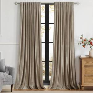 lot 13396 image: PRIMROSE Taupe Curtains 120 inch for Living Room,2 Panels Velvet Drapes Blackout Rod Pocket Back Tab Window Treatment Room Darkening Decorative Thick Curtains for Bedroom