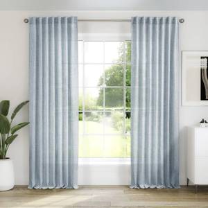 lot 13398 image: Blue Linen Curtains 108 Inches Long for Living Room 2 Panels Set Back Tab Pocket Farmhouse Boho Light Filtering Semi Sheer Dusty Stone Blue Curtains for Bedroom Dining Room, 9 FT Tall Grey Blue