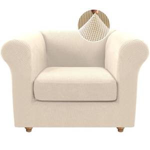 lot 13399 image: H.VERSAILTEX 2 Pieces Chesterfield Chair Covers Stretch Chair Slip Covers Mid Century Deep Seat Couch Cover Fit Width Up to 47 Inch, Thicker Jacquard Fabric (Small Sofa, Natural)