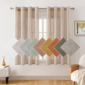 lot 13405 image: HOMEIDEAS Beige Linen Textured Sheer Curtains, 63 Inches Long 2 Panels Taupe Semi Sheer Curtains Farmhouse Window Drapes for Bedroom Living Room, 2 Panels, W52 x L63