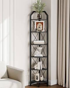 lot 13407 image: CHOEZON 6-Tier Corner Shelf, Industrial Corner Bookshelf, 71.2 Display Storage Stand, Plant Stand Display Shelf, Tall Bookcase for Bedroom, Living Room, Home Office, Black TCJ11BB