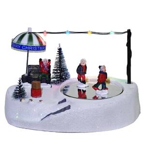 lot 13408 image: MerryPulse Christmas Village Ice Skating Pond Colorful Animated Christmas Village Ice Skating Rink Musical Xmas Decorations Collectible Building