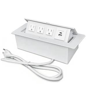 lot 13409 image: Power Hub for Conference Table PD20W USB-C Fast Charging Pop Up Power Strip with 3AC Outlets Connection Box for Conference Room Kitchen Countertop, White