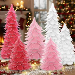 lot 13415 image: Threehoney 6 Pcs Christmas Feather Tree with Glitter Tips Tabletop Feather Xmas Tree Centerpieces Table Desk Christmas Decorations for Home Winter Wedding Party, 6, 8, 12(Pink,Silver)