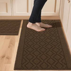 lot 13417 image: COSY HOMEER 48x20 Inch30X20 Inch Kitchen Rug Mats Made of 100% Polypropylene 2 Pieces Soft Kitchen Mat Specialized in Anti Slippery and Machine Washable,Brown