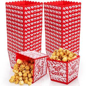 lot 13423 image: Covzoe 30 Pack Plastic Popcorn Box, 3.8 x 3.8 Inch Small Reusable Open-Top Popcorn Containers Bulk, Classic Red & White Striped Snack Bowls Bucket Tub for Movie Night, Party, Square