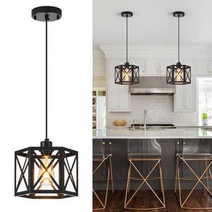 lot 13427 image: XSDeTu 2 Pack Farmhouse Pendant Lights, Modern Black Hanging Light Fixture with Hexagonal Cage, Industrial Metal Ceiling Lights, Adjustable Lantern Pendant Lighting for Kitchen Island Sink Hallway