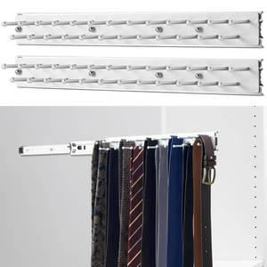 lot 13431 image: Blulu 2 Pcs 13.8 Sliding Tie Rack Hangers for Closet, 25(Total 50) Tie Pull Out Wall Mounted Extending Sturdy Metal Belt Organizer Holder for Men Belt Storage, Sliver