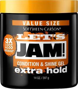 lot 14381 image: SoftSheen Hair Gel Carson Dark and Lovely Lets Jam, Shining and Conditioning Gel, Extra Hold, For all Hair Types, Styling Gel Also Great for Braiding, Twisting & Smooth Edges, Value Size 14oz