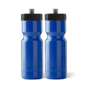 lot 14389 image: 50 Strong Sports Water Bottles 2-Pack �� Reusable 22 oz BPA-Free Plastic Bottles with Pull Top Cap �� Made in USA �� Top Rack Dishwasher Safe �� Fits Most Bike Cages Brand - Blue
