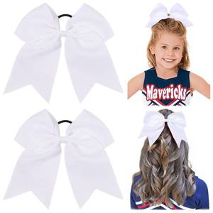 lot 14391 image: 2 PCS 8 Inch Cheer Hair Bows Large Cheerleading Big Hair Bows with Ponytail Holder for Teen Girls-White