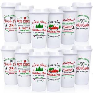 lot 14402 image: ZUQMZUQ 12 Pack Hot Chocolate Bar Supplies Christmas Reusable Coffee Cups 16 oz Winter Tumblers with Lid Plastic Coffee Cups Travel Mug Thank You Gifts for HotCold Beverage Holiday Party Supplies