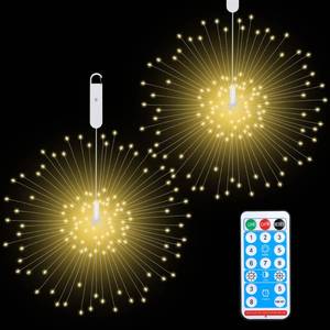 lot 14412 image: Dofulay Outdoor Lights Firework 120 LED Waterproof 8 Modes with Remote Wedding Decorative Hanging Lights for Party Patio Garden Warm White 2 Pack