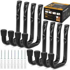 lot 14413 image: GURADESIGN 8-Pack Heavy Duty Garage Hook for Hanging 50 lbs, J Utility Hooks for Garage, Metal Wall Hooks Heavy Duty, Garage Hook for Hanging, Black
