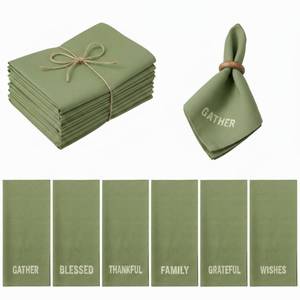lot 14434 image: Breling 6 Pcs Thanksgiving Cloth Cocktail Napkins 17x17 Harvest Green Cloth Napkins Cotton Washable Fall Embroidered Table Decorations for Thanksgiving Dinner Party Supplies