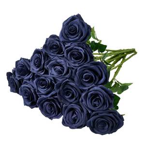 lot 14446 image: Carlita��s Blooms Artificial Navy Blue Flowers Silk Roses Long Stems Fake Bridal Wedding Bouquet for Home Garden Party Floral Decor 15pcs(VASE is NOT Included)