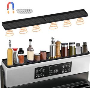 lot 14448 image: 30 Inch Silicone Magnetic Stove Top Shelf, Kitchen Shelf Over Stove Spice Rack Apartment Must Haves Kitchen Gadgets for Above Stovetop Seasoning Organization and Storage with 2 Functional Prtitions