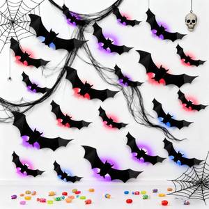 lot 14449 image: 2025 New Halloween 3D Lighted Bats, LED Lighted 3D Bats Halloween Decoration, Upgrade LED Glowing Bat Group Hanging Wall Luminous Glow Clings Multipack ��Bedroom Window Decorations (12Pcs Black)