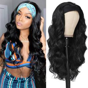 lot 14450 image: xccoco Black HeadBand Wigs for Women Long Wavy Headband Wigs 24inch Put On and Go Glueless Half Wig Loose Wave Synthetic Long Wigs for Women 200% Density