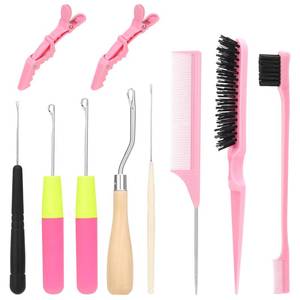 lot 14453 image: Crochet Hooks for Hair Set with 5 Crochet Needles, Edge Brush, Bristle Brush, Rat Tail Comb, 2 Gator Clips,Latch Hook for Passion Twist Crochet Hair Extensions